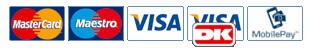 Vi accepterer betaling med: MobilePay, VISA/Dankort, VISA, MasterCard, MaestroCard. Betaling sker via ePay.