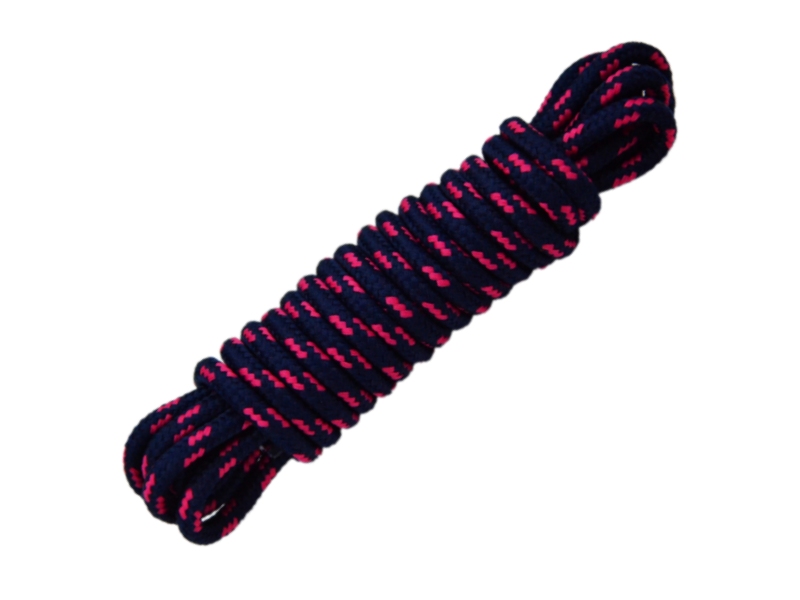 Runde snørebånd til støvler 4mm - mørkeblå m/pink prikker